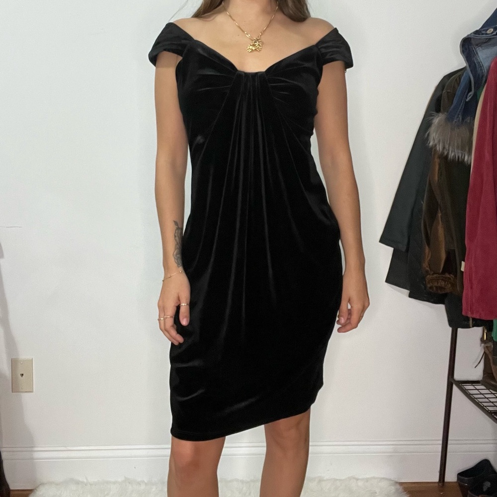 Vintage Black Velvet Mini Dress